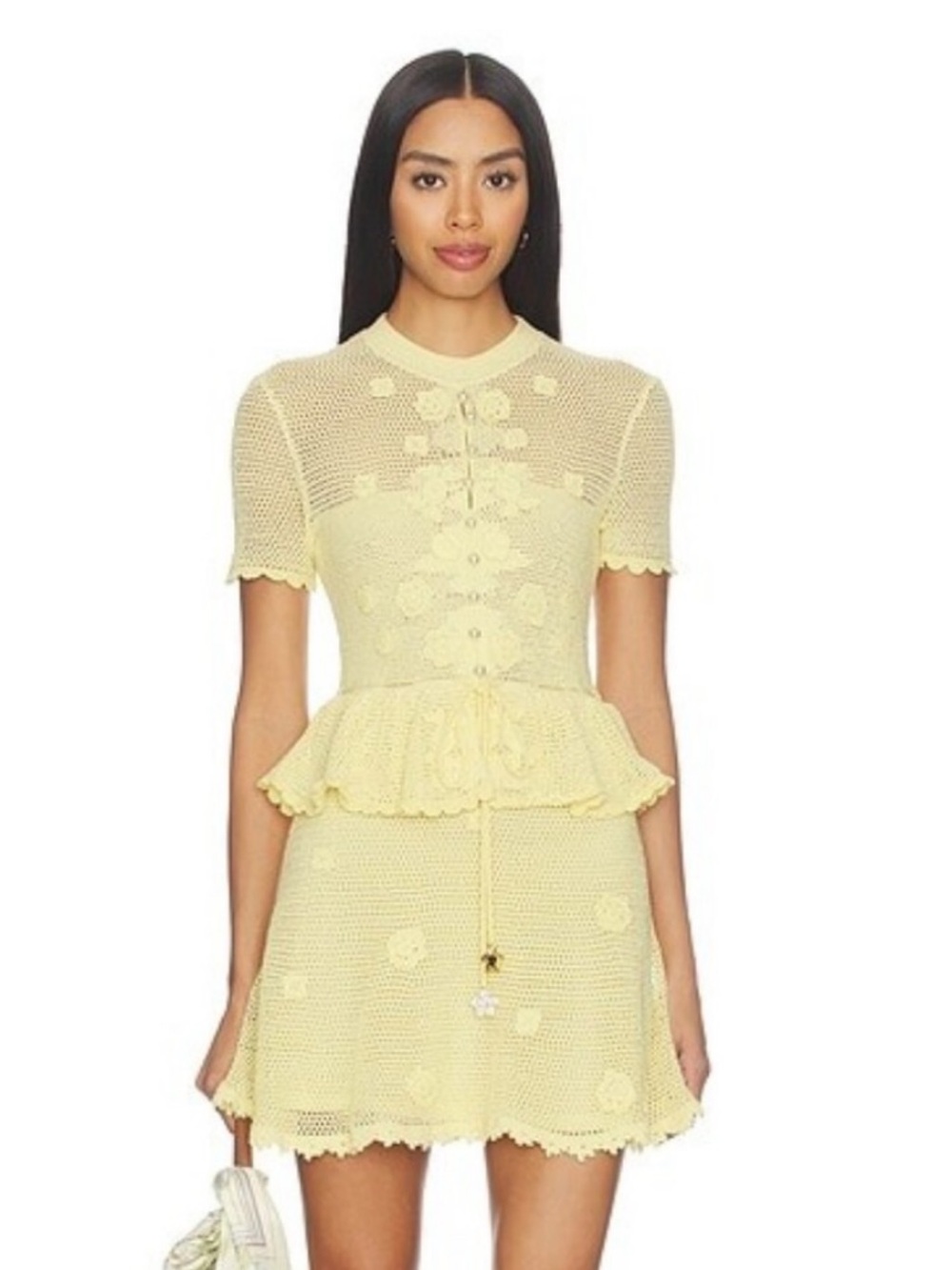Self Portrait Yellow Floral Crochet Mini Dress